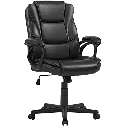 Image of Yaheetech Office Chair PU Leather Executive Chair Ergonomic Lumbar Support Desk Chair Armrest Adjustable Swivel Computer Chair on Wheels for Home, Work, Study, Black