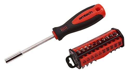 Image of Amtech 31pc Screwdriver and Bit Set with Magnetic Handle, Pozi, Phillips, Slotted, Torx and Hex Bits for DIY and Workshop Use