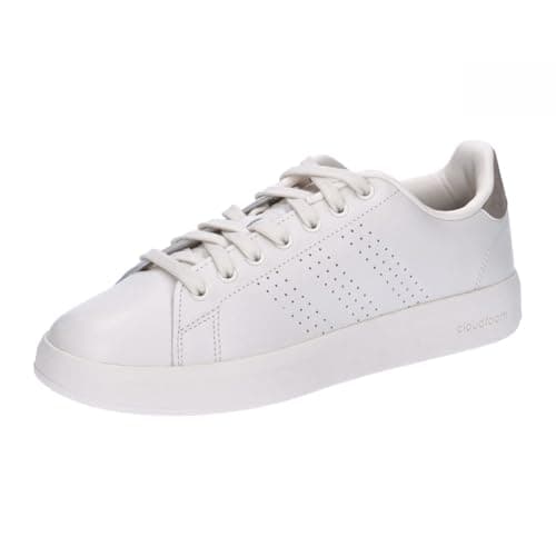 Image of adidas Women's Advantage Premium Leather Shoes, Chalk White/Chalk White/Champagne met, 8 UK