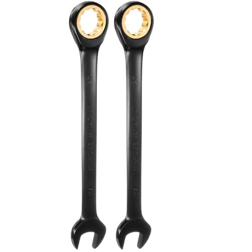 Image of sourcing map 2Pcs Ratcheting Spanner 27mm Metric Open End Wrench 72-Teeth CR-V Steel 12 Point Nickel Plated Combination Ratchet Wrench for Fasteners Nut Bolt