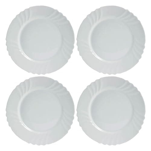 Image of UHL 20cm Side Plates Set of 4, White Opal Glass Round Dessert Plates, 7.8 inch Small Dinner Plate, Serving Dishes for Cake, Salad, Appetizer, Stackable Dinnerware Set, Microwave & Dishwasher Safe