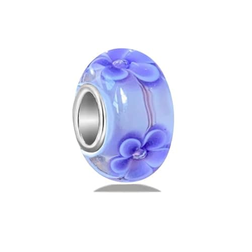 Image of 100% Authentic 925 Sterling Silver Murano Glass Charms for Pandora Bracelets, Original Handmade DIY Flower Charms for Women (color-10)