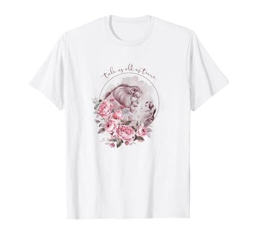 Image of Disney Beauty And The Beast Belle & Beast Rose Circle Tale T-Shirt