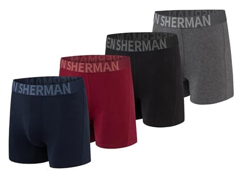 Image of Ben Sherman Men's Micro Modal Boxer Briefs Underwear Lux Modal Moisture Wicking, Ultra Soft, Breathable & Comfortable, Navy/Red/Black/Grey, M