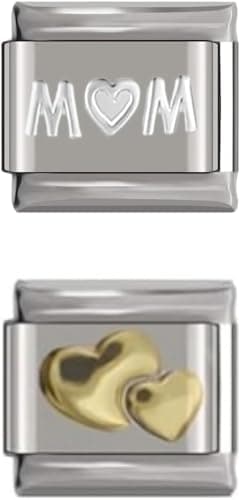 Image of Bundle Deals for Mum Heart Italian Charm and Solid Gold Heart Italian Charms link - fits all Quality Classic 9mm Italian Style Charms | UK Stock