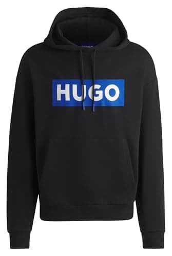 Image of HUGO Mens Nalves Logo-print hoodie in cotton terry Black