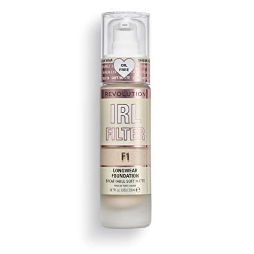 Image of Makeup Revolution IRL Filter, Longwear Foundation, Medium to Full Coverage, Matte Finish, 16 Hour Wear, F1, Fair To Light Skin Tones, 23ml