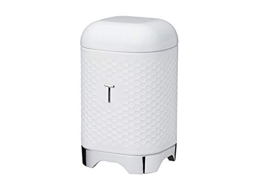 Image of KitchenCraft Lovello Textured Tea Caddy with Geometric Hexagon Pattern, 11 x 11 x 19 cm (4.5" x 4.5" x 7.5") - Ice White