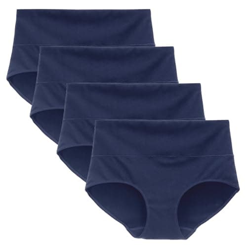 Image of LIQQY Women's Cotton Knickers High Waist Full Coverage Brief Simple Ladies Underwear Pack of 4 (XL, Navy Blue)