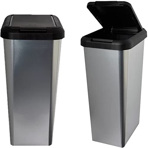 Image of 45 Liter 45 Litre 45L SILVER IML TOUCH & LIFT RECTANGLE SWING KITCHEN WASTE RUBBISH RECYCLE BIN