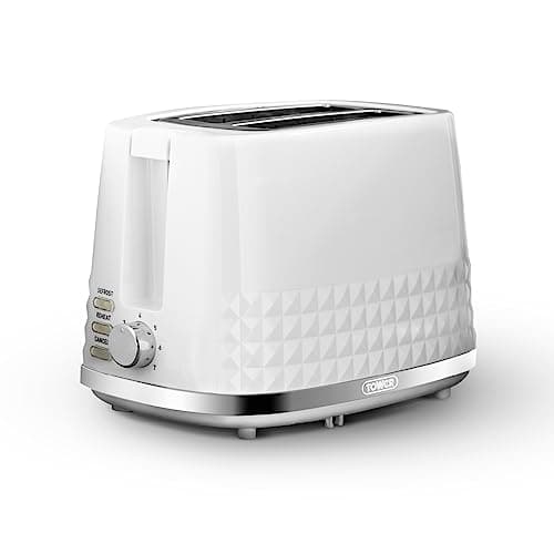 Image of Tower T20082WHT Solitaire 2 Slice Toaster, Browning Control, 850W, White with Chrome Accents