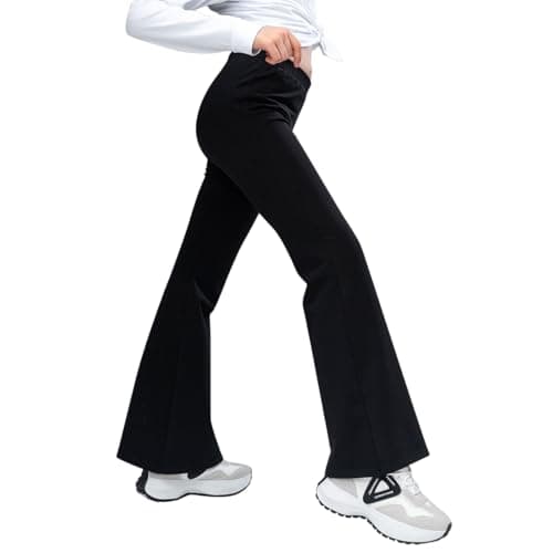 Image of Mayoii Girls Flared Leggings, High Waisted Tummy Control Yoga Pants with Breathable Stretch for School or Dance (UK, Age, 11 Years, 12 Years, Regular, Black)