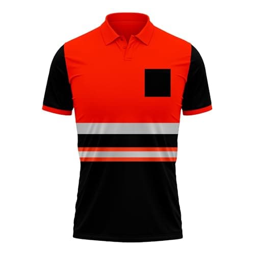 Image of mymixtrendz New Hi Vis High Visibility Safety Work Wear Short Sleeve 2 Tone Contrast Polo Shirts Work Wear Top S-2XL (UK, Alpha, S, Regular, Regular, Orange Black)