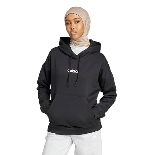 Image of adidas womens Essentials Linear Fleece Hoodie, Black/White, S