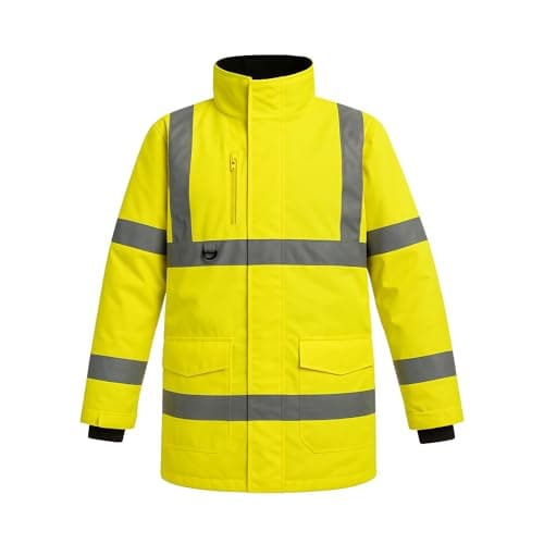 Image of Step Ahead Mens Hi Vis Waterproof Parka Jacket - Safety Workwear High Visibility Coat EN20471 & RIS-3279-TOM Railway Standard - Ideal for Construction, Warehouse, Utilities (Yellow, 4XL)
