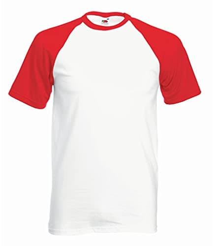 Image of Fruit of the Loom Men's Baseball Classic Short Sleeve T-Shirt, White/Red, Small
