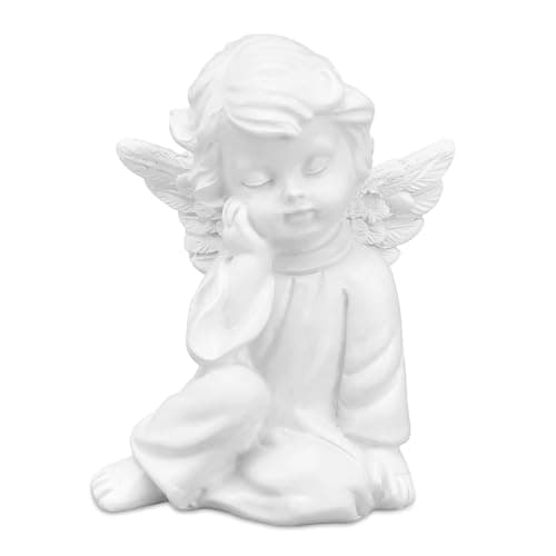 Image of Nicear White Cherub Ornament Raised To Heaven Figurine Angel Sculpture Resin Cherubs White Angel Statue For Indoor Outdoor Home Garden Decoration Left