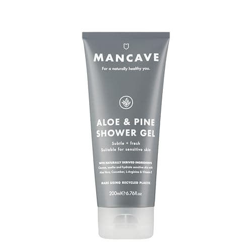 Image of ManCave Aloe and Pine Mens Shower Gel, 200 ml, Body Wash, Natural Ingredients, Vegan, Eco-Conscious and Cruelty-Free, Gentle Shower Gel for Men with Aloe Vera, Cucumber, Body Wash for Men
