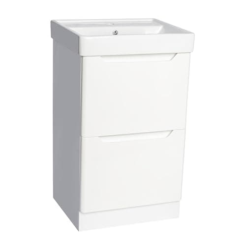 Image of VR PVC Waterproof Bathroom Vanity Unit with Basin – 2 Drawer Sink Cabinet with 1 Tap Hole – Modern Wall Hung/Floor Standing Storage – Compact Design for Small Bathrooms (Gloss White, 500mm Wide)