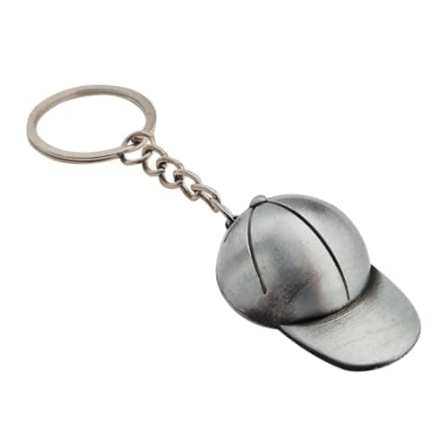 Image of Komonee Baseball Cap Silver Metal Keychain Flat Peak Key Ring Hat Key Chain Novelty Headwear Keyring