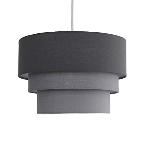 Image of MiniSun | Round Modern 3 Tier Fabric Ceiling Pendant Light Shade in Grey | Pendant Lights, Home Décor & Improvement Essential | Includes 10W GLS Bulb | 30cm Shade Width