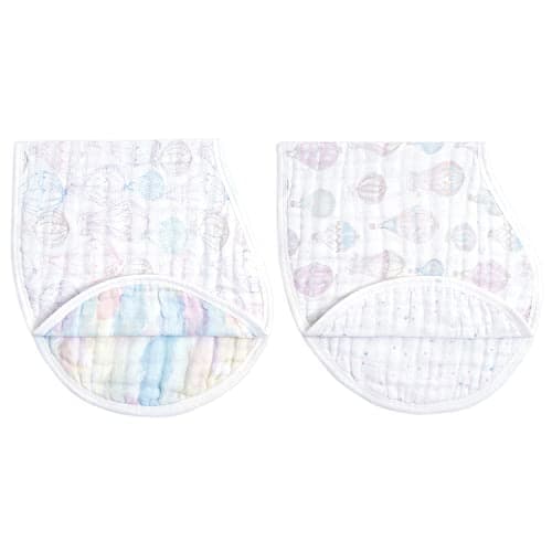 Image of aden + anais Burpy Baby Bib, 100% organic cotton muslin, 4 Layer Multi Use Burping Cloth, Super Soft & Absorbent Burp Rag for Infants, Newborns and Toddlers, 2 Pack, 0-36 Months, above the clouds