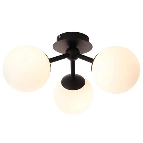 Image of National Lighting Moon Semi Flush Ceiling Light Oval, Black - 395mm Matt White Glass Shade, G9 LED Compatible, IP44 Rated - Modern 3 Globe Dimmable Lighting for Bathroom, Hallway, Bedroom & Entryway