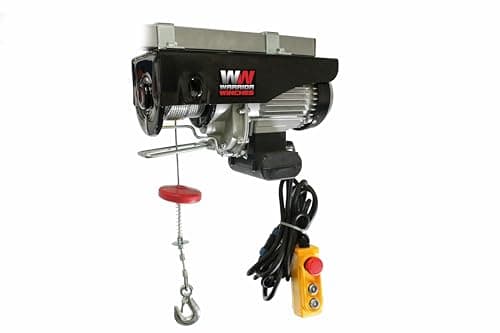 Image of Warrior Winches Electric Hoist 240V 500kg with Wired Hand Remote Control, 18m Steel Cable, Overhead Lifting, Electric Pulley System, Power In & Out Motor, Ideal for Garage, Warehouses