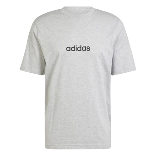 Image of adidas Men's Essentials Linear Single Jersey TEE, Medium Grey Heather/Black, XXL