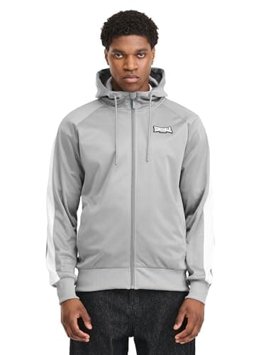 Image of Lonsdale Crayford Men's Tracksuit Top with Hood, Regular Fit, Grey/White/Black, XL