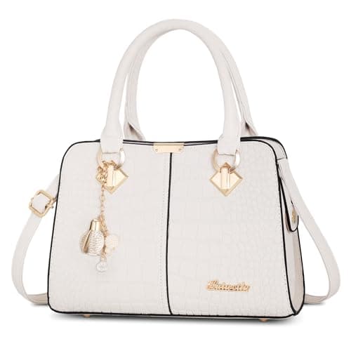 Image of FORRICA Handbags for Women Elegant Pendant Ladies Shoulder Bags Top Handle Crossbody Bag PU Leather for Shopping Work Dating White A