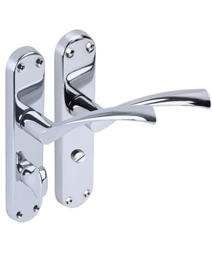 Image of Hunta HANDLEZONE® 1 Pair of Lobo Polished Chrome Bathroom WC Toilet Door Handle Set on Long Backplate, for Internal Doors