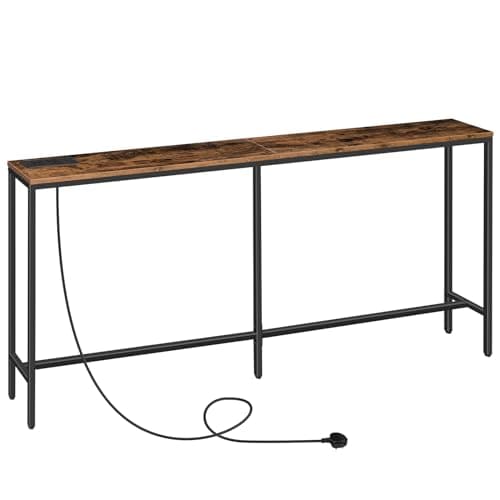 Image of MAHANCRIS Console Table with Power Outlet, 180 cm Narrow Sofa Table, Industrial Entryway Table with USB Ports, Behind Couch Table or Entryway, Hallway, Foyer, Living Room, Rustic Brown ACTHR18KE01V