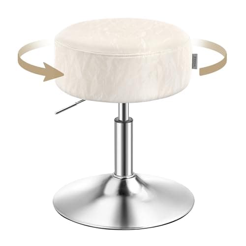 Image of VASAGLE Dressing Table Stool, Height Adjustable Makeup Vanity Stool, 360?Swivel, PU Upholstery, Thick Cushion, for Bedroom, Kitchen, Dining Room, Modern, Cream White LJB120WD01