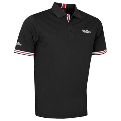 Image of Oscar Jacobson Mens Durham Tour Golf Polo Shirt - Black/Red - XL