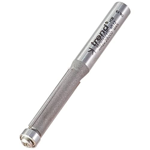 Image of Trend Professional Guided Trimmer, 1/4 Inch Shank, 6.3mm Diameter, 25.4mm Cut Length, 90-Degree, Bearing Guide, Tungsten Carbide Tipped, 46/07X1/4TC