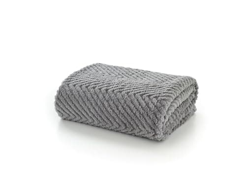 Image of Deyongs Hemsworth Chevron Fleece Throw Blanket 130 x 170 cm Super Soft 330gsm Popcorn Jacquard, Machine Washable Warm Sofa & Bed Layer - Dove Grey -Designed in Great Britain Cosy Win