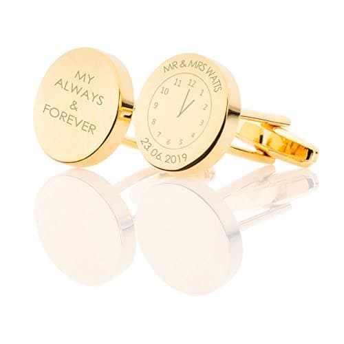Image of Memorable Time Personalised Gold Round Cufflinks in a Chrome Case - Engraved With Your Custom Text