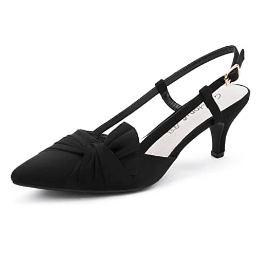 Image of Greatonu Women's Pointed Toe Slingback Dress Court Shoes, Black Bowtie - 7 UK