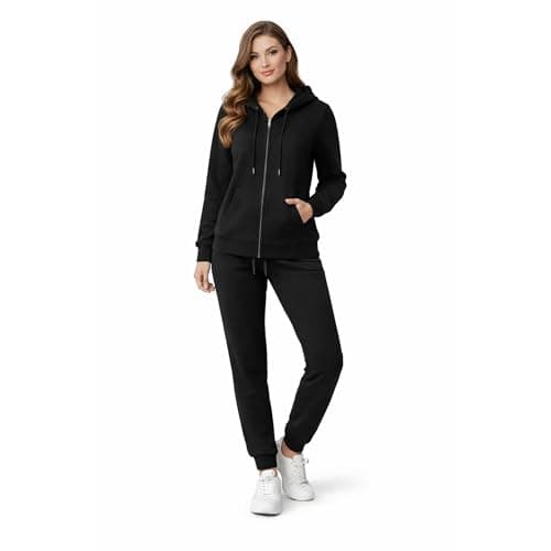 Image of Active Star Womens Tracksuit Zipper Jacket Top and Jogging Pants Set, Ladies 2 Pieces Casual Plain Long Sleeve Sweatsuit Co-ord Sets Lounge Wear Outfit UK Size S-XXL, (Black - Medium)