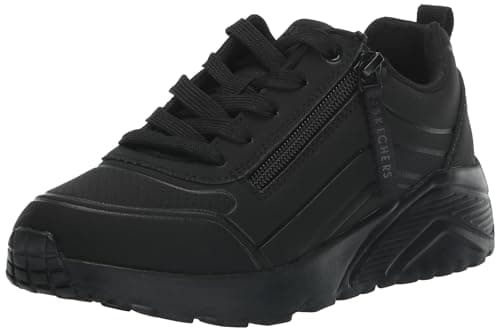 Image of Skechers Girl's Uno Lite Easy Zip Sneakers, Black Synthetic/Black Trim, 1 UK Child