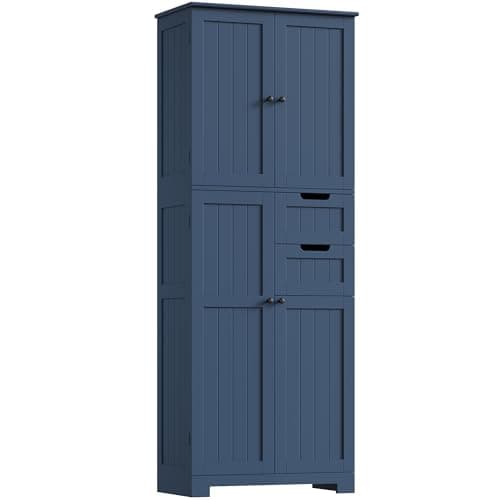 Image of HOCSOK 164.5 cm Tall Bathroom Cabinet, Freestanding Storage Cupboard, Adjustable Shelves and Drawers, Wooden High Floor Cabinet Unit for Living Room Kitchen, Navy Blue
