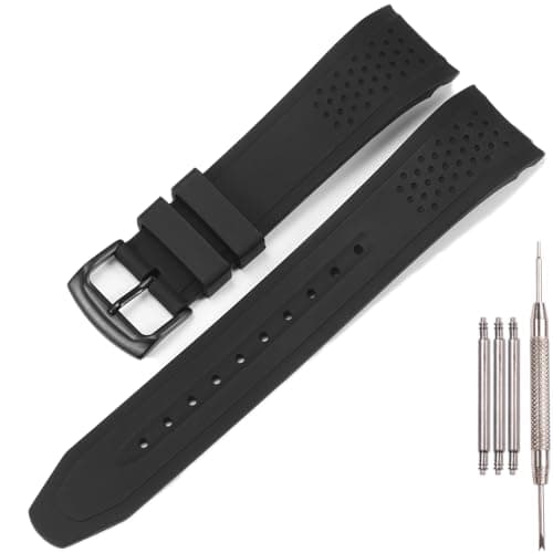 Image of XBHSW Rubber Watch Band Compatible With Citizen Eco-Drive Weekender AW1158-05L AW1150-07E Promaster Aqualand Black Silicone Strap 23mm Bracelet (Black band Black buckle, Millimeters, 23)
