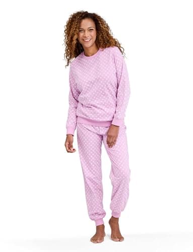 Image of Amber Ladies Cotton Jersey Ski Pyjama Set Floral Print Pyjamas with Ribbed Neckline, Hem & Cuffs Soft Cotton Sleepwear Lavender 10