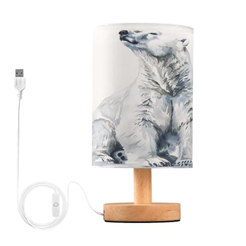 Image of Mnsruu Bedside Table Lamps, Watercolor Polar Bear USB Table Lamp for Bedroom, LED Light Bedroom Bedside Table Décor Night Lamp Warm White