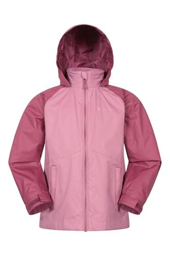 Image of Mountain Warehouse Torrent II Kids Waterproof Jacket - Ripstop Outer Rain Coat, Taped Seams, Mesh Lined, Zipped Pockets - Spring Summer, Travelling, Camping Pink (Lightweight) Kids Size 7-8 Years