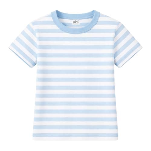 Image of Baban Baby Patterned Short Sleeve T-Shirt - Premium Quality 100% Cotton Top for Baby or Toddler Boys and Girls Blue Stripe 6-12 Months