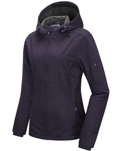 Image of Outdoor Ventures Softshell Jacket Womens Rain Jacket Lightweight Raincoats Windbreaker Waterproof Hiking Jacket Breathable Outdoor Jacket with Hood Purple Heather 2XL