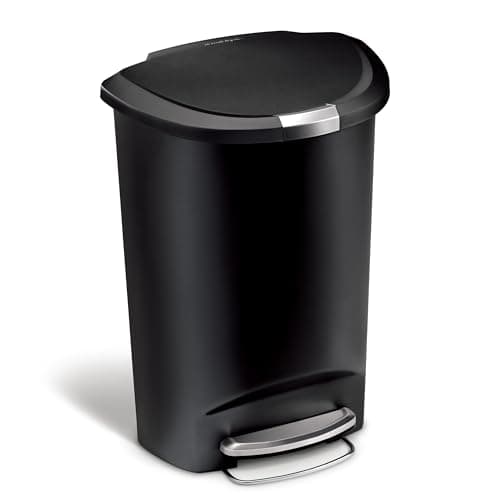 Image of simplehuman 50 Liter / 13 Gallon Semi-Round Kitchen Step Trash Can with Secure Slide Lock, Black Plastic