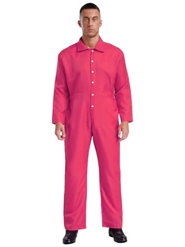 Image of CHICTRY Men's Long Sleeve Work Coveralls Jumpsuits Mechanic Uniform Lightweight Coverall Workwear Hot Pink XL